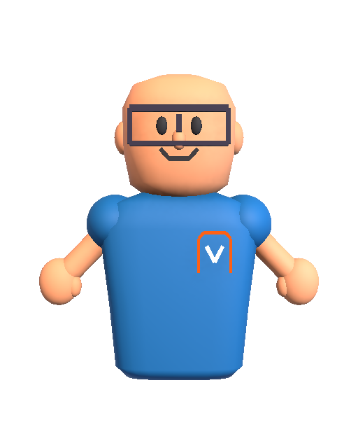 Blue-jacket avatar wearing open glasses that leave the eyes and smile visible