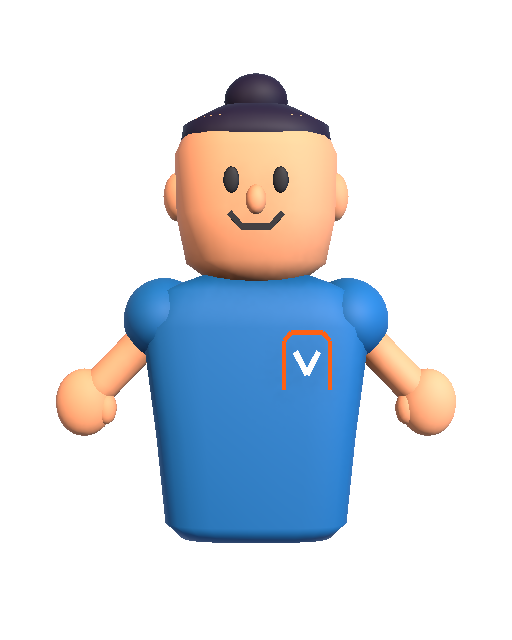 Blue-jacket avatar with a rounded top-knot hairstyle
